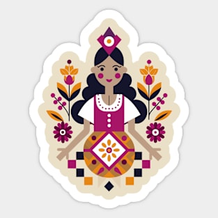 Bulgarian Folk Art Girl Ornament Sticker